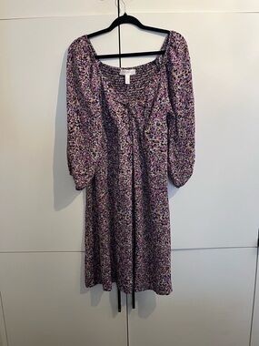 Addition Elle Lavender Floral Midi Dress with Puff Sleeves